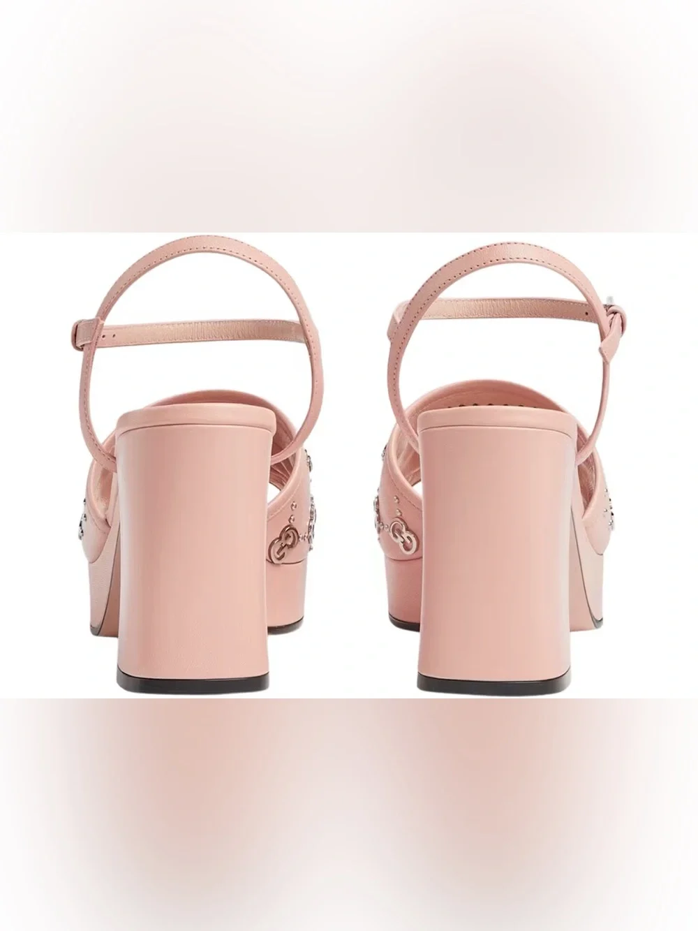 Gucci Blush Pink Platform Slingback Sandals with Interlocking G Studs